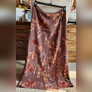 Brown Floral Printed Wrap Skirt
